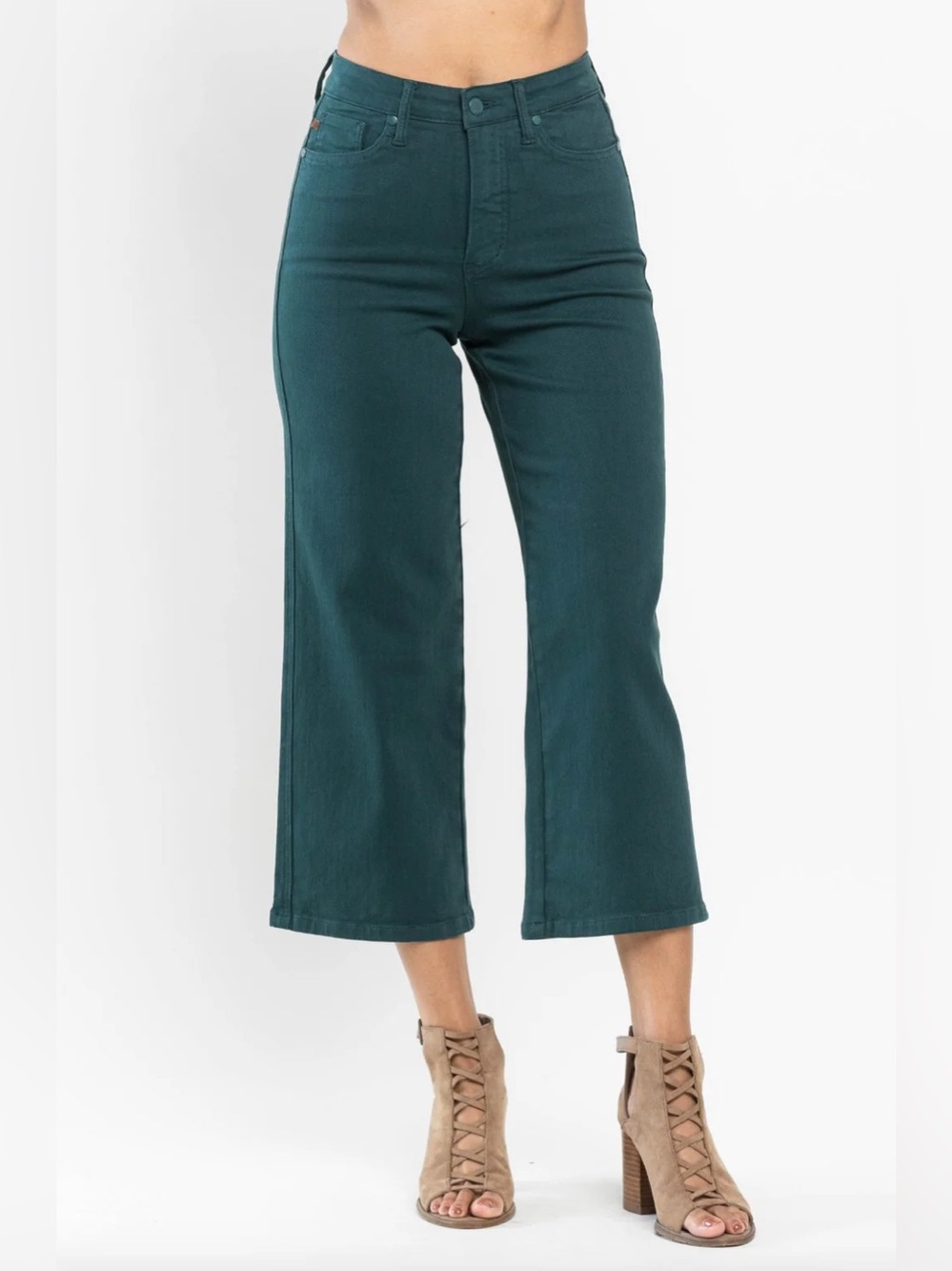 Women’s Judy Blue HW Tummy Control Garment Dyed Teal Wide Crop jeans 14W